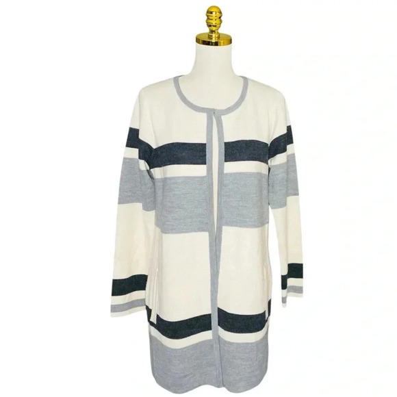 ADRIENNE VITTADINI |Colorblock Stripe Wool Blend Open Front Knit Cardigan Size L - Picture 1 of 7